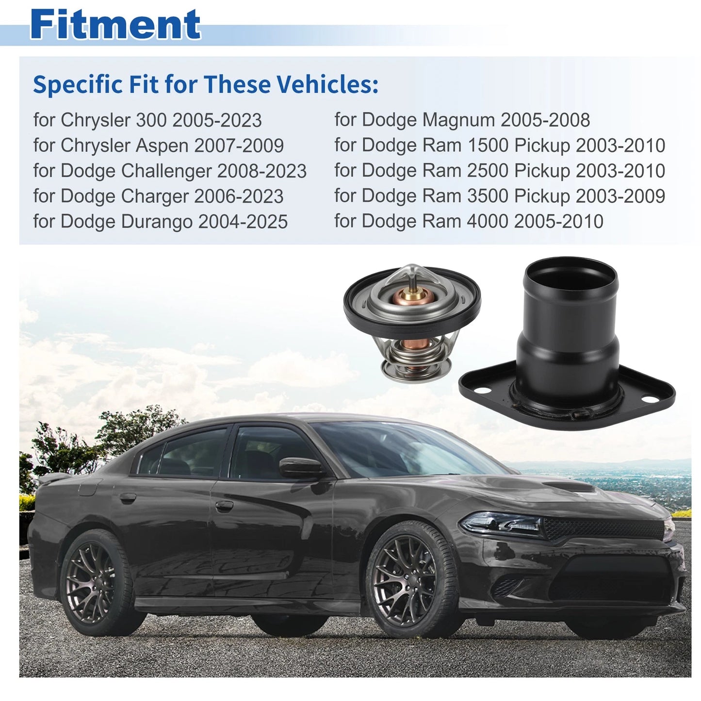 Thermostat Assembly for Dodge Challenger (2008–2023) Charger (2006–2023) Durango (2004–2025)