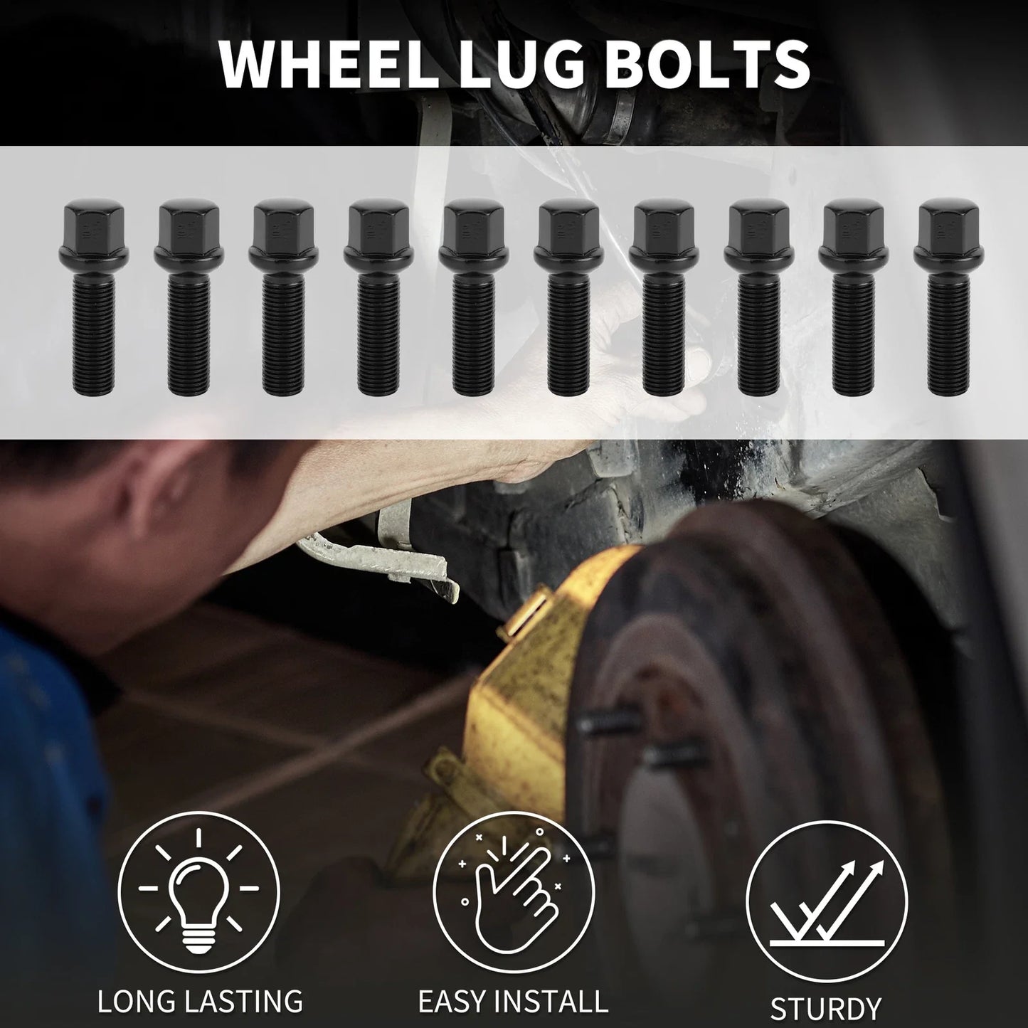 10 x M14x1.5mm Ball Seat Wheel Lug Bolts for Volkswagen & Porsche