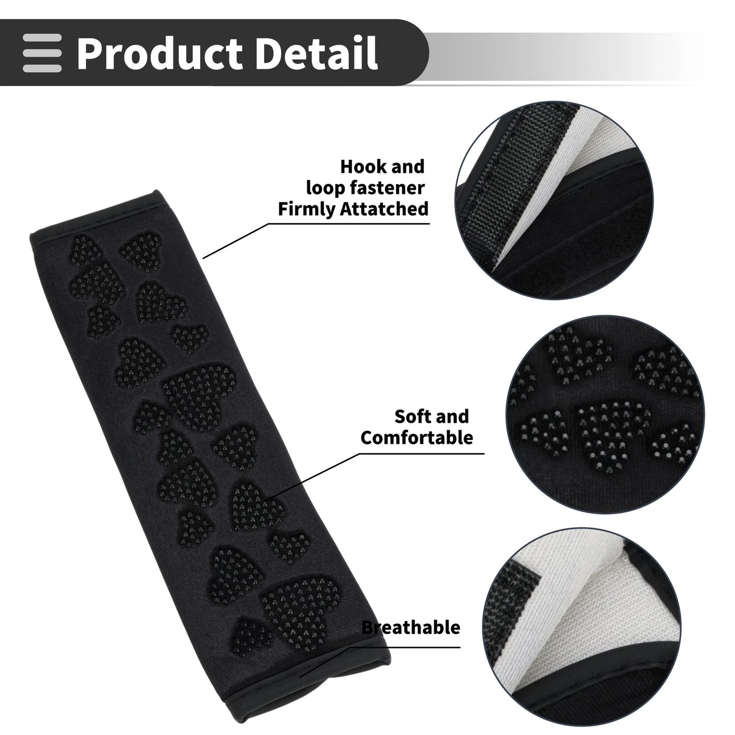 Set of 2 Black Seat Belt Cover Pads for Universal Fit (23cm)