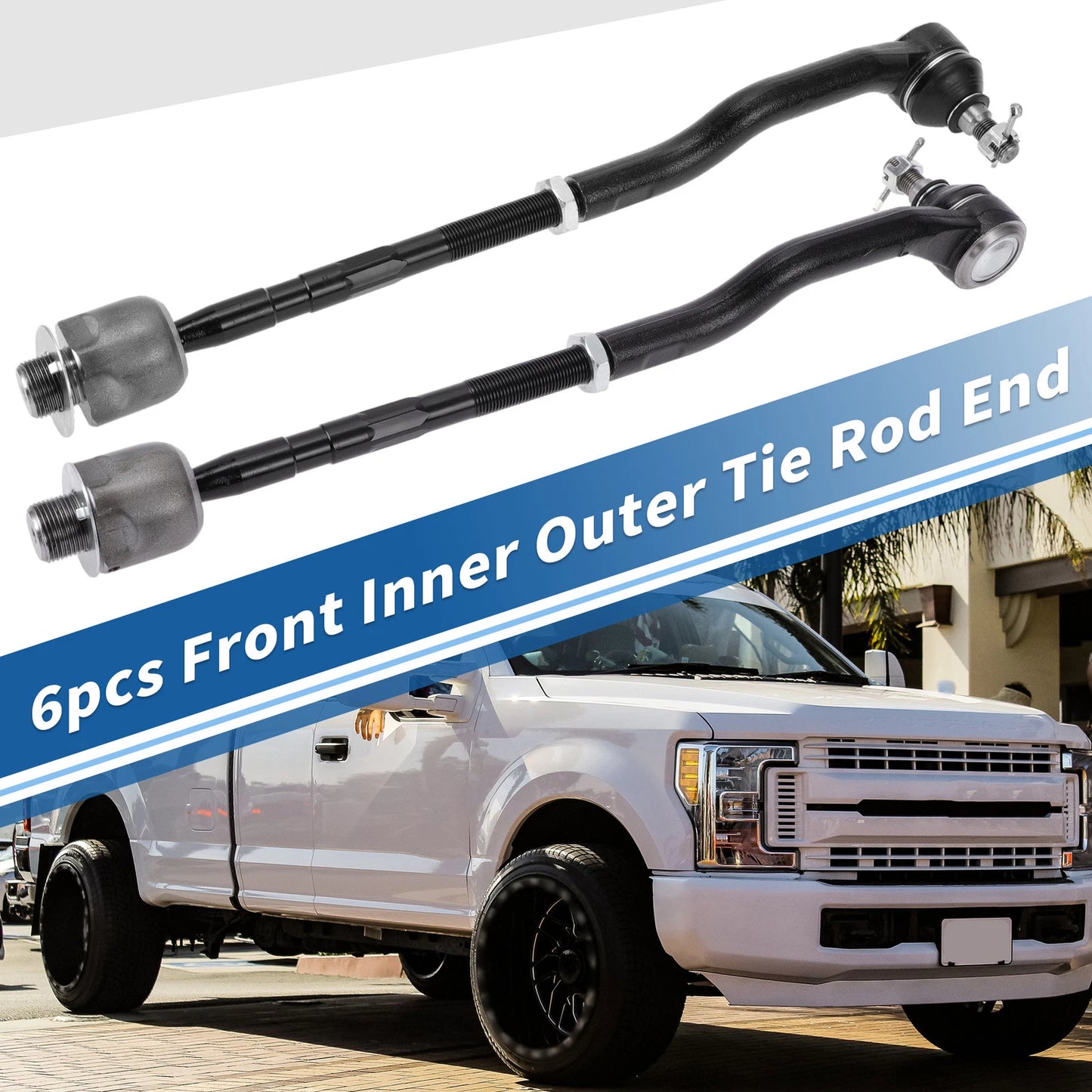6pcs Front Inner Outer Tie Rod End Link for Ford Edge (2007–2014) No.EV800576/ES800473