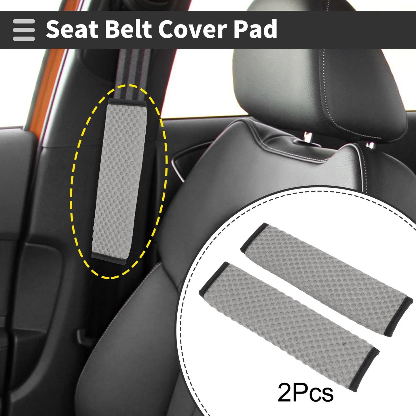 Set of 2 Gray Seat Belt Cover Pads for Universal Fit (23cm)