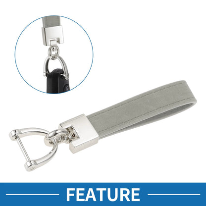 Set of 1 Faux Leather Car Keychain with Ring - Light Gray/Silver Tone