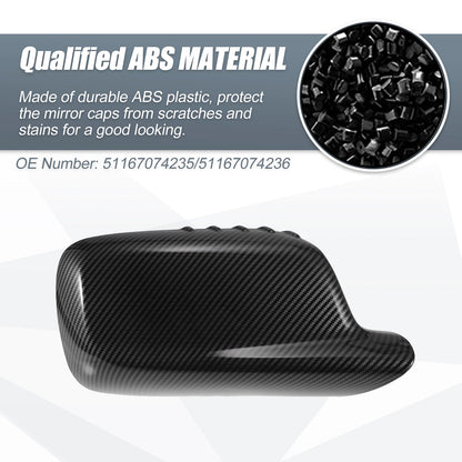 Pair Rearview Mirror Cover Cap Black Carbon Fiber for BMW 3 Series 2012–2019, 7 Series 2013–2019