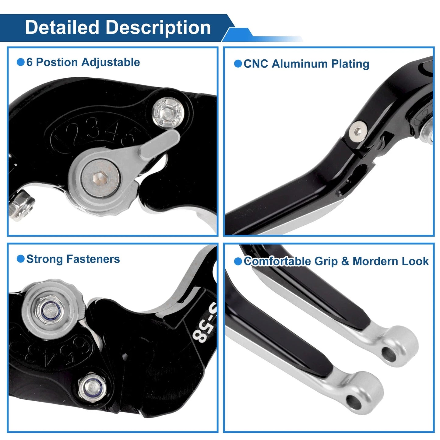 Brake Clutch Levers for Suzuki GSX-S1000/F/S/ABS (2015–2023) Black Silver Tone