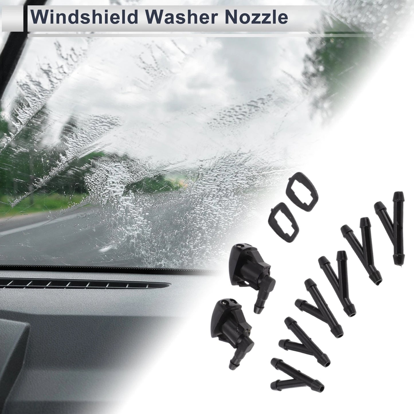 Windshield Washer Nozzle Set of 6 w/ Hose Connector for Toyota