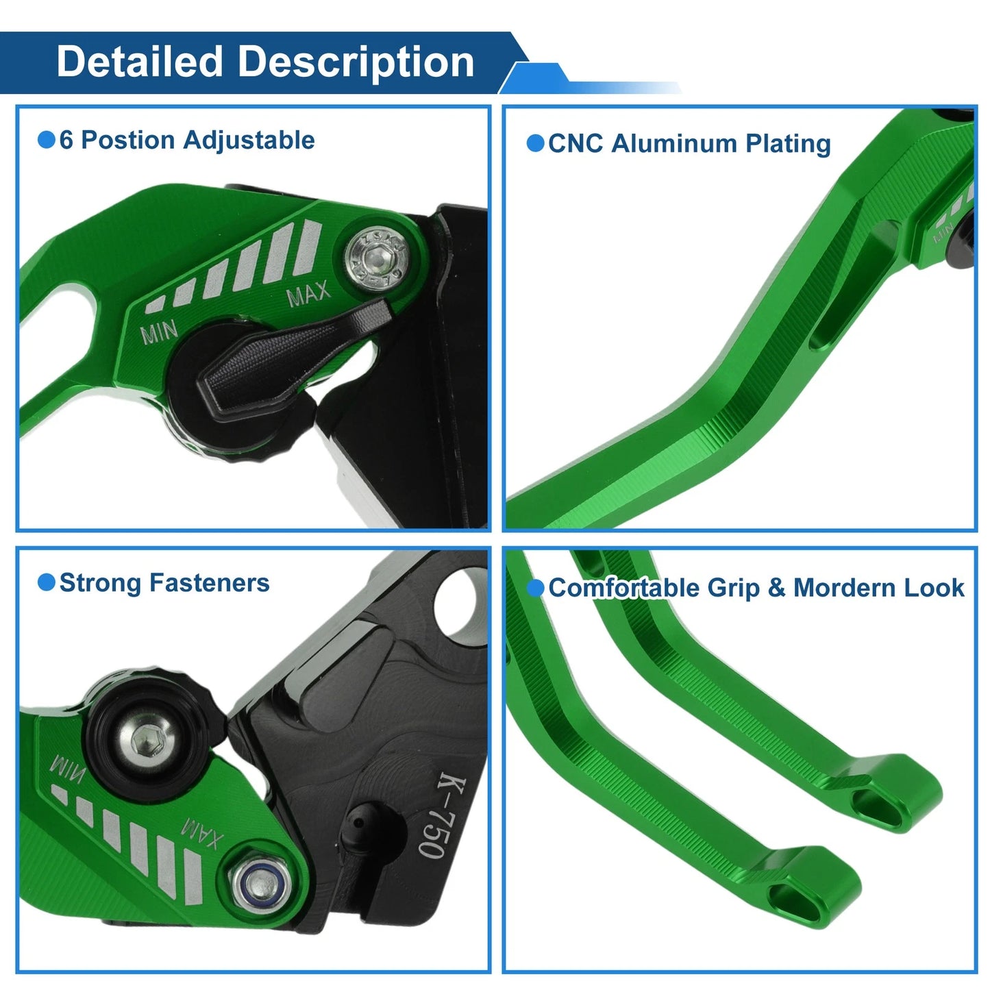Adjustable Short Brake Clutch Levers for Kawasaki ZX6R (2000–2023) - Green