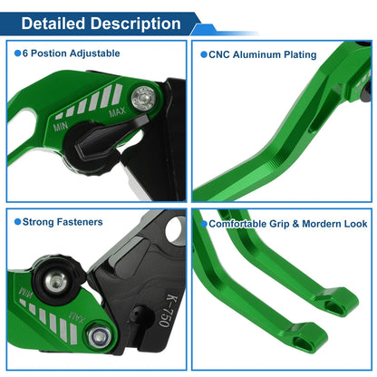Adjustable Short Brake Clutch Levers for Kawasaki ZX6R (2000–2023) - Green