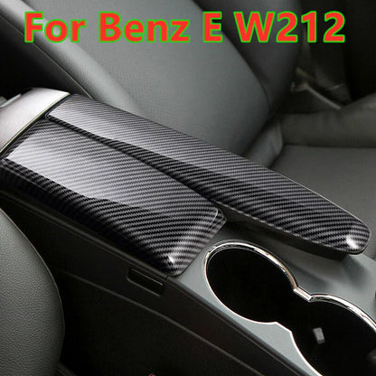 Carbon Fiber Car Interior Armrest Storage Cover Trim Decor for Benz E W212