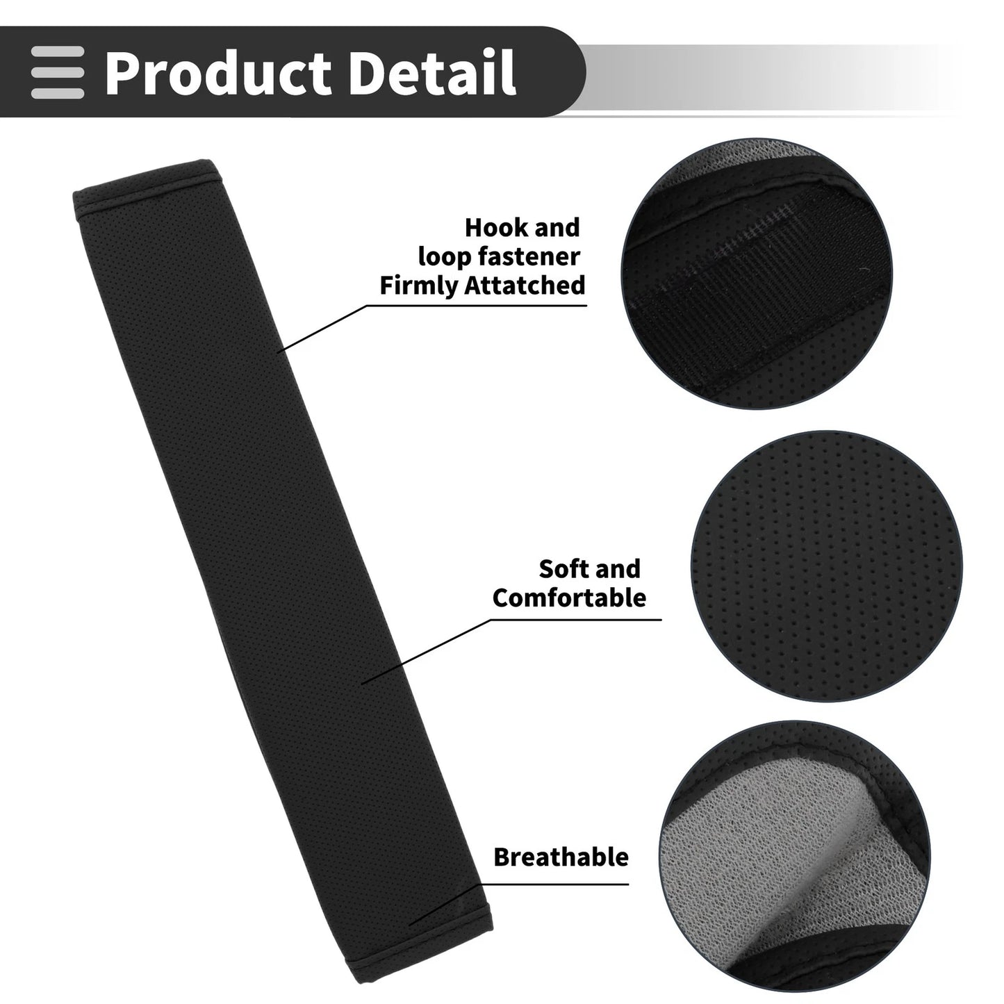 Set of 2 Black Leather Seat Belt Cover Pads for Universal Fit (11.81 inch)