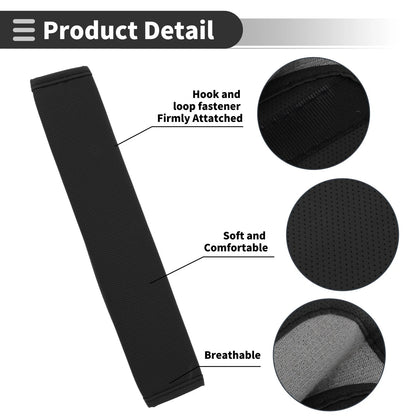Set of 2 Black Leather Seat Belt Cover Pads for Universal Fit (11.81 inch)