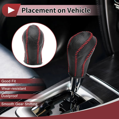 Gear Shift Knob Cover for Nissan Maxima (2016–2023) Black Red Faux Leather