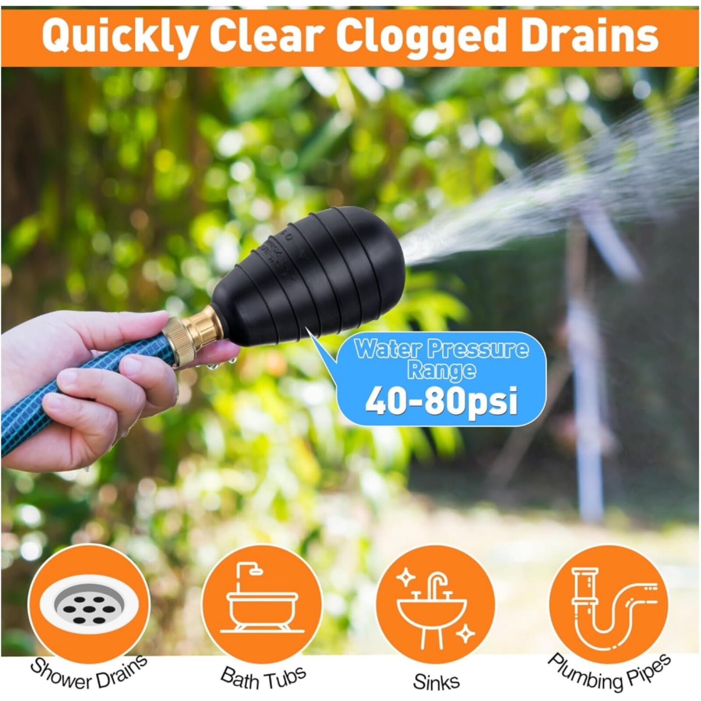Drain Bladder Cleaning Tool for Garden Hose and Clogged Sewer Pipes
