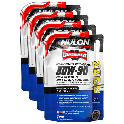 Set of 4 Nulon EZY-SQUEEZE Gearbox Differential Oil 80W90 for LSD