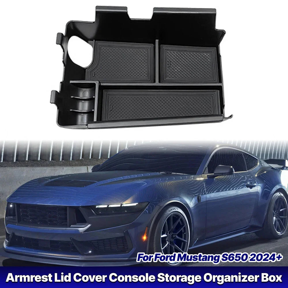Armrest Lid Cover Console Storage Organizer Box for Ford Mustang (2024–2025)