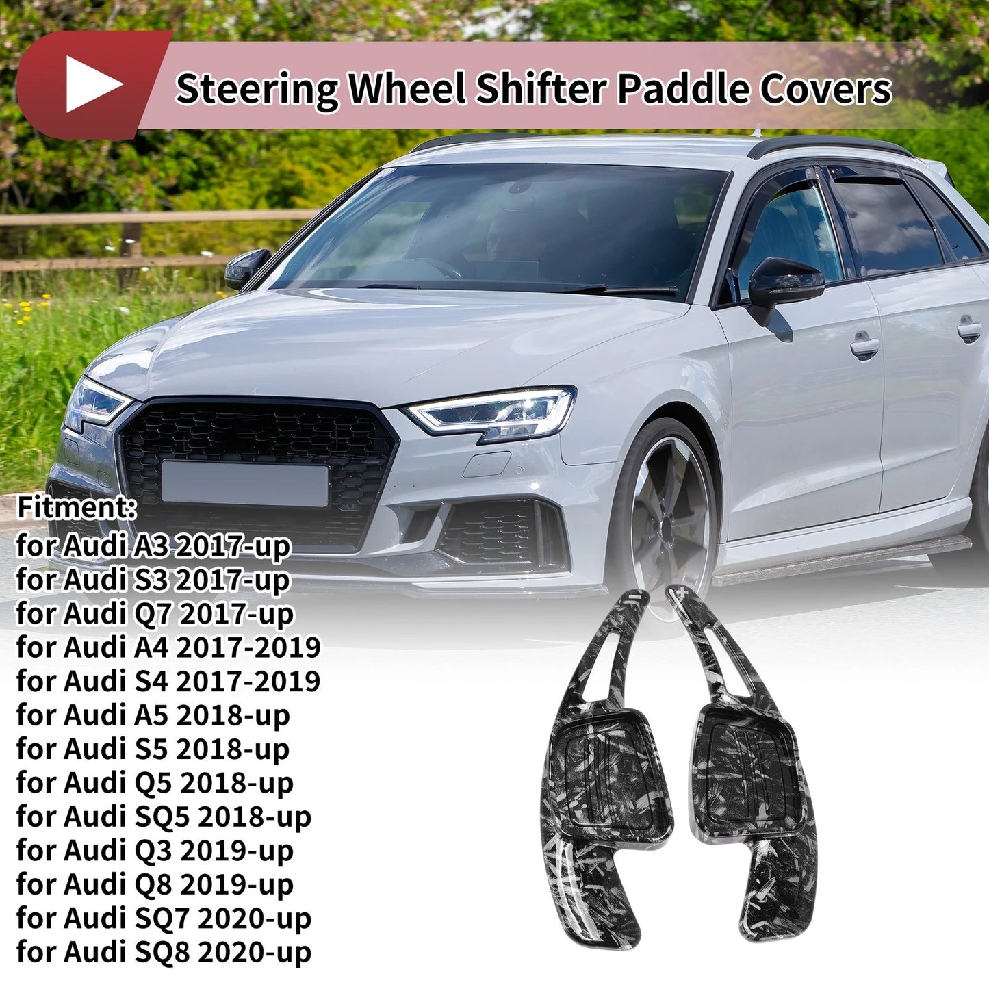 Set of 2 Gray Plastic Steering Wheel Paddles for Audi A3 (2017–2023)