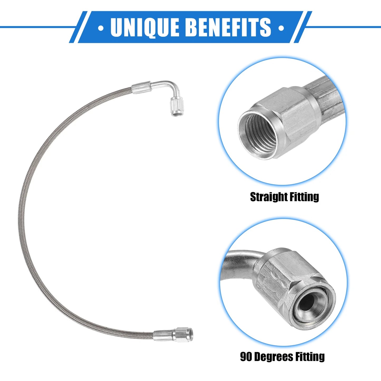 Turbo Oil Feed Line 90 Degree to Straight Hose End for Universal Car (AN3)