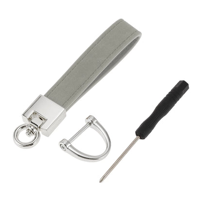 Set of 1 Faux Leather Car Keychain with Ring - Light Gray/Silver Tone