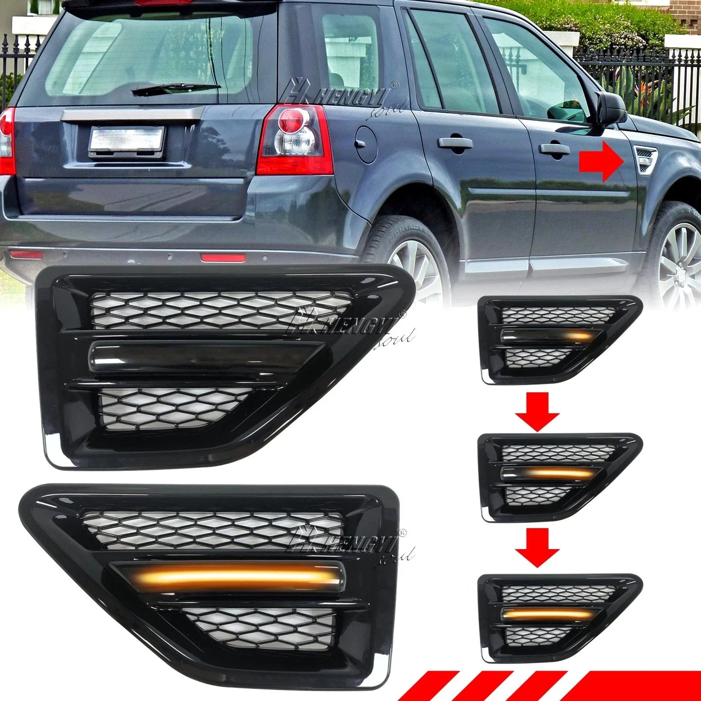 Dynamic Side Marker Light + Black Air Vent Cover for Freelander 2 (2006–2016)