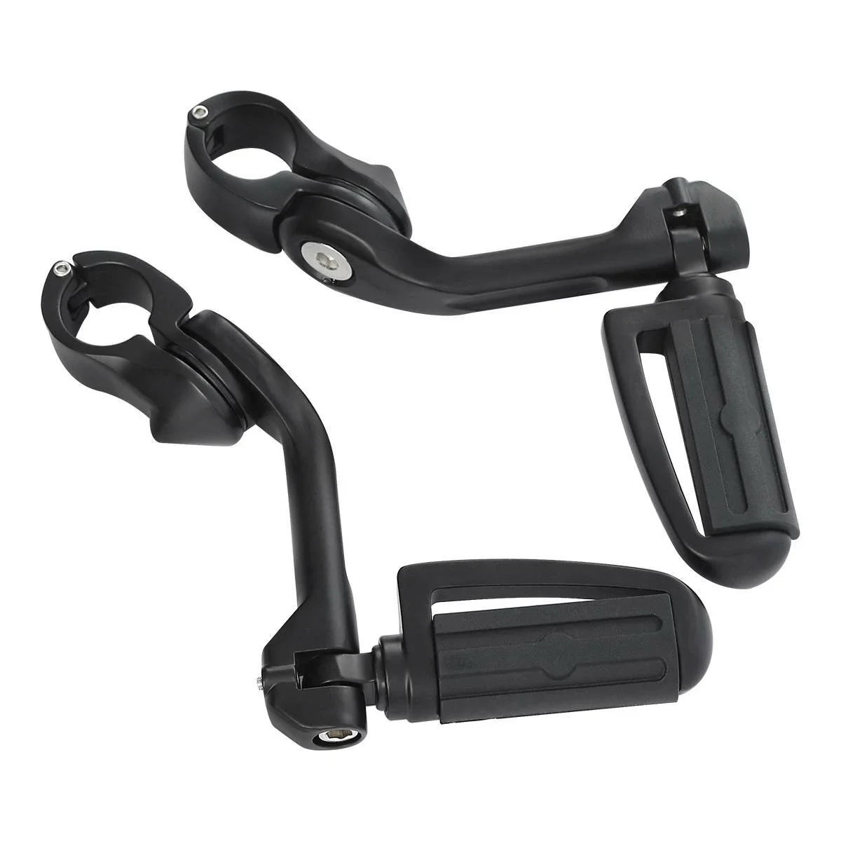 1 1/4 in Highway Bar Footpegs Long Angled Mount Kit for Motorcycle Matte Black