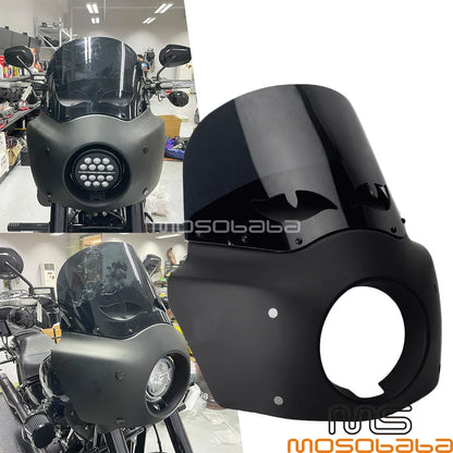 Matte Black Headlight Fairing w/ 12" Windshield for HD Softail Low Rider S (20-23)