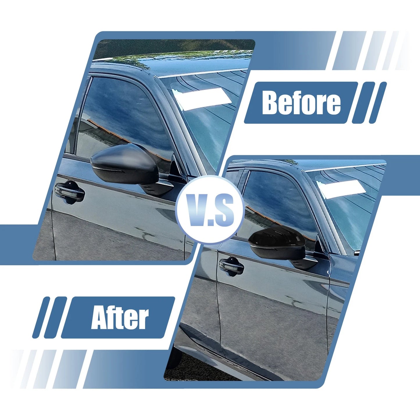 Pair ABS Black Rearview Mirror Cover Trim for Honda Civic (2016–2021)