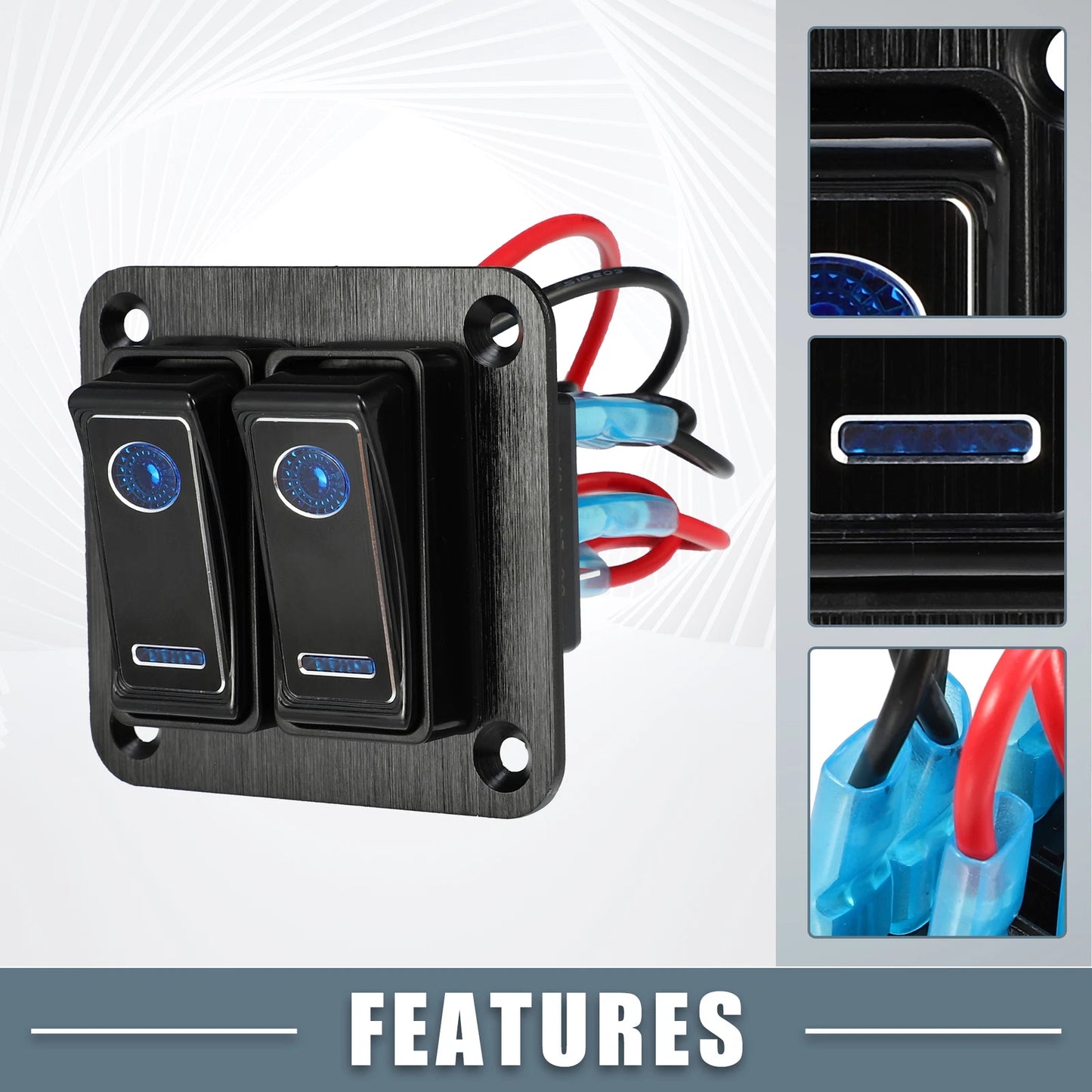 2 Gang Rocker Switch Panel with Blue LED Light for Car