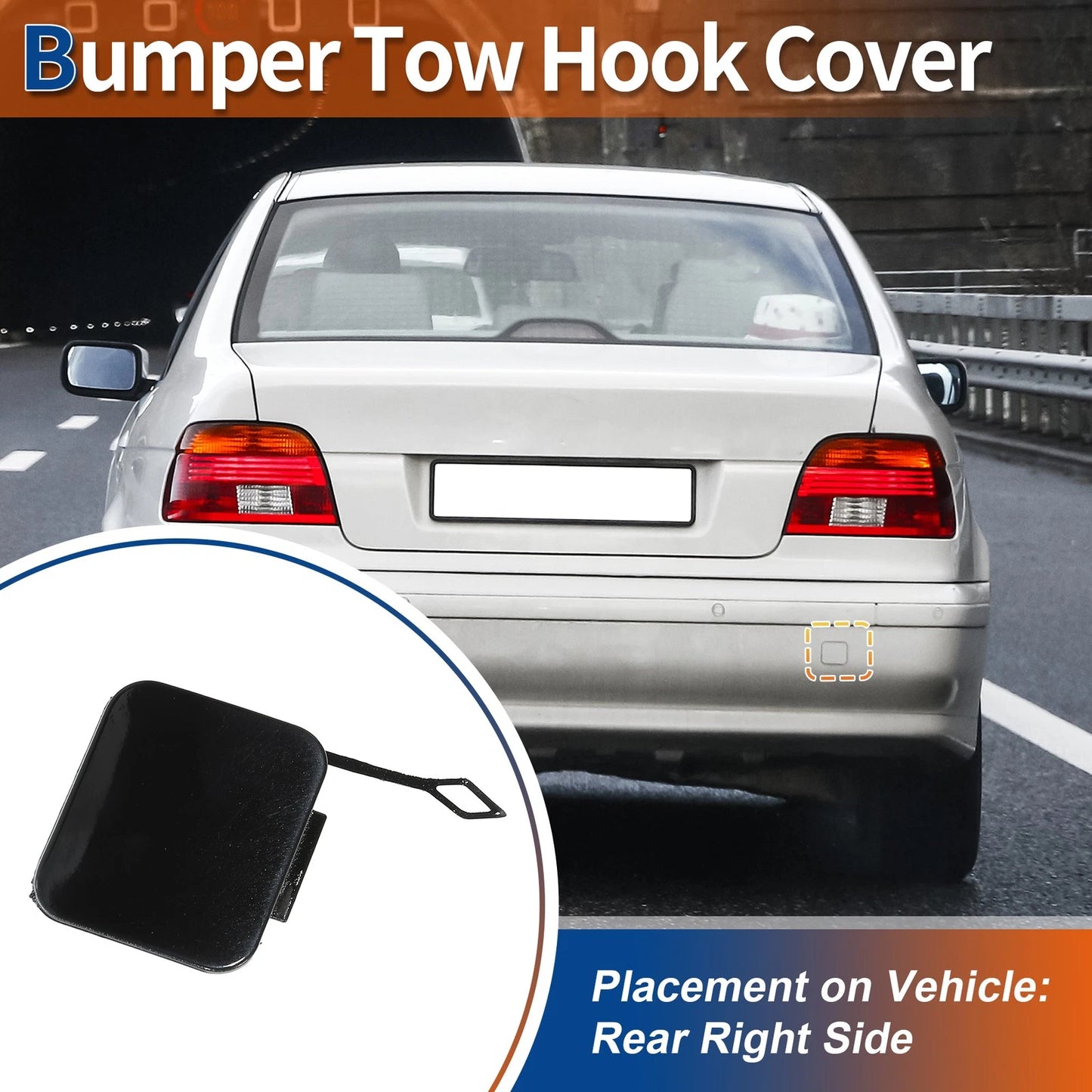 Rear Car Bumper Tow Hook Cover for BMW 525i 528i 530i 540i (2001–2007) No. 51128219075 Black