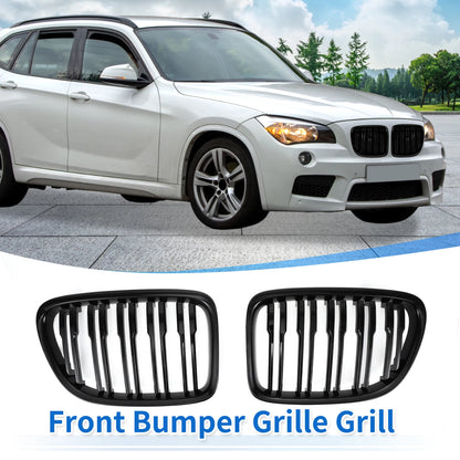 1 Pair Front Upper Bumper Grille for BMW X1 E84 (2009–2015) Gloss Black