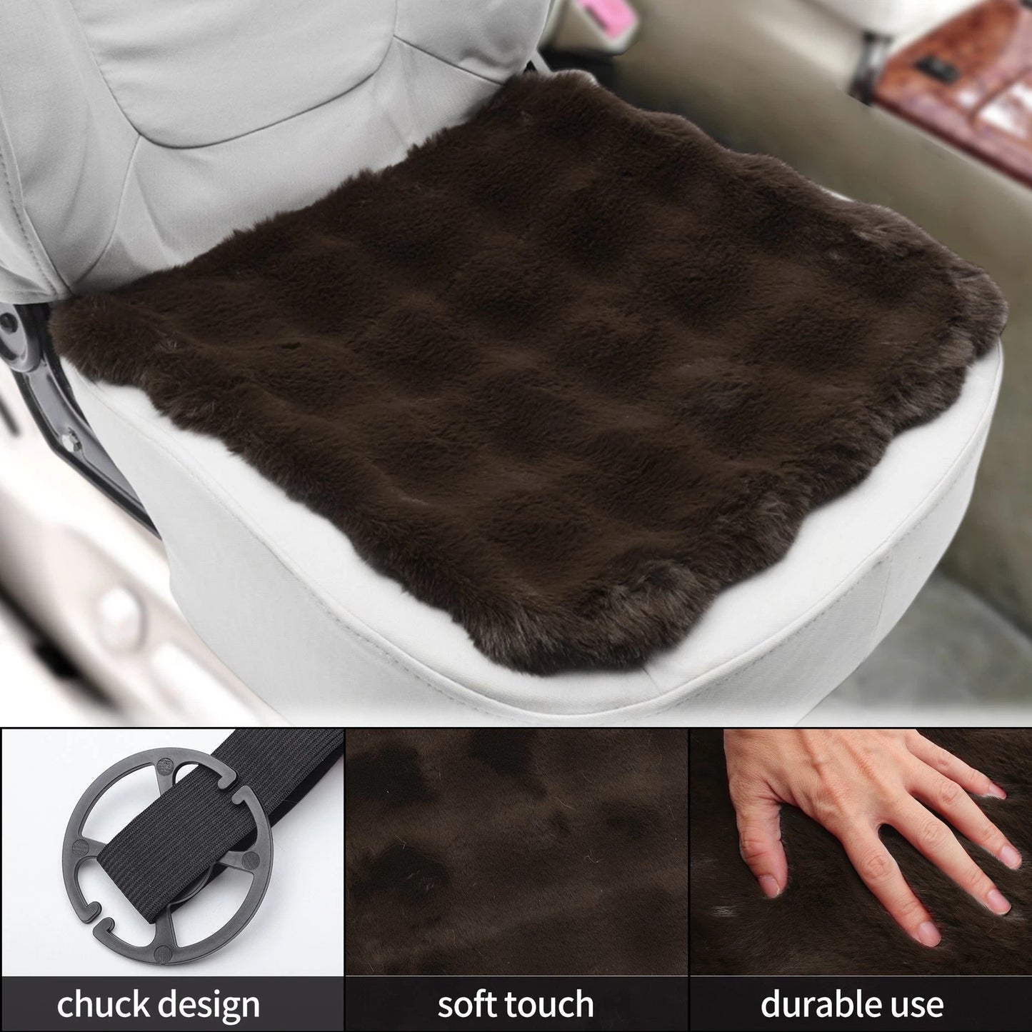 Set of 2 Bottom Seat Pad Covers for Car (Coffee Color, Cotton Grid)