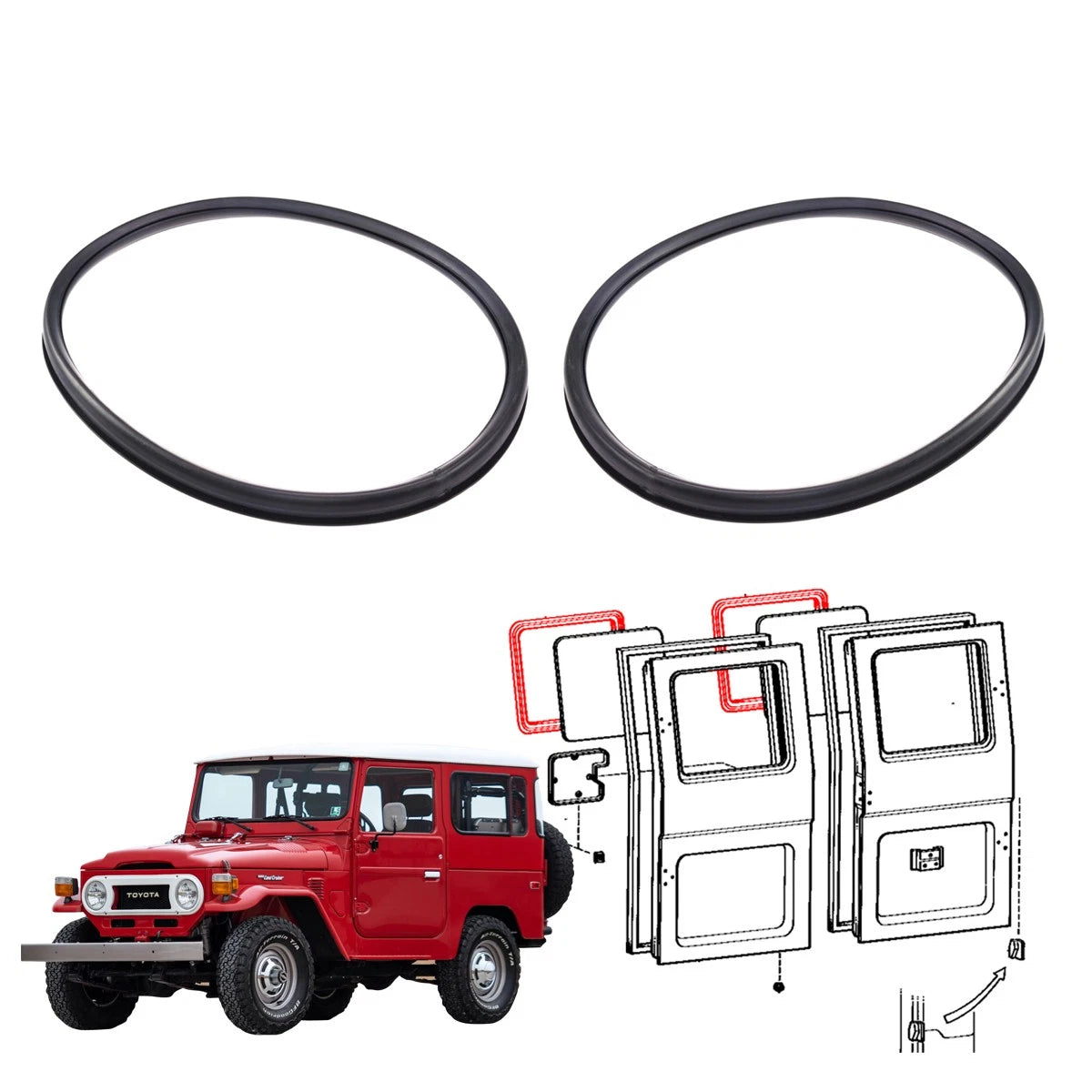 Rear Swing Door Glass Weatherstrip for Toyota Land Cruiser J40 (1960–1984)