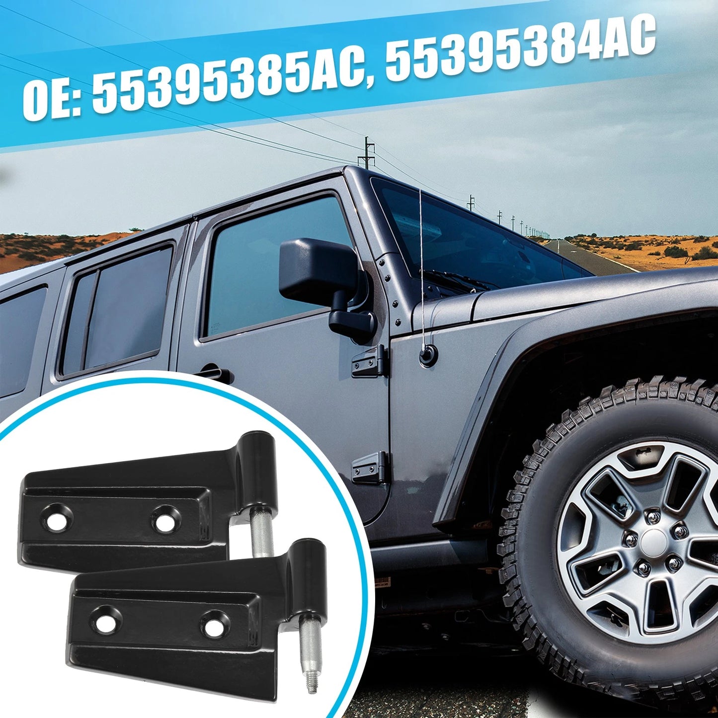 4 Door Hinge Set No. 55395385AC/55395384AC for Jeep Wrangler JK (2007–2018)