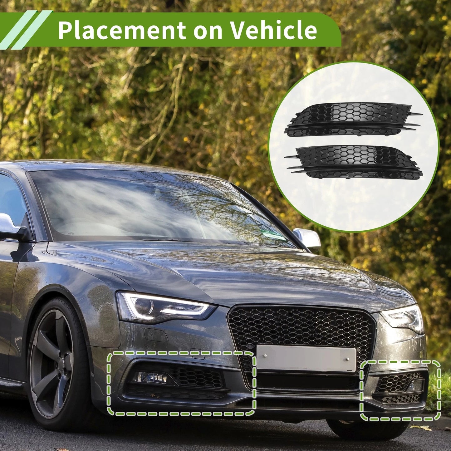 1 Pair Front Fog Light Grill for Audi A6 C7 (2012–2015) No. 4G0807681F Black