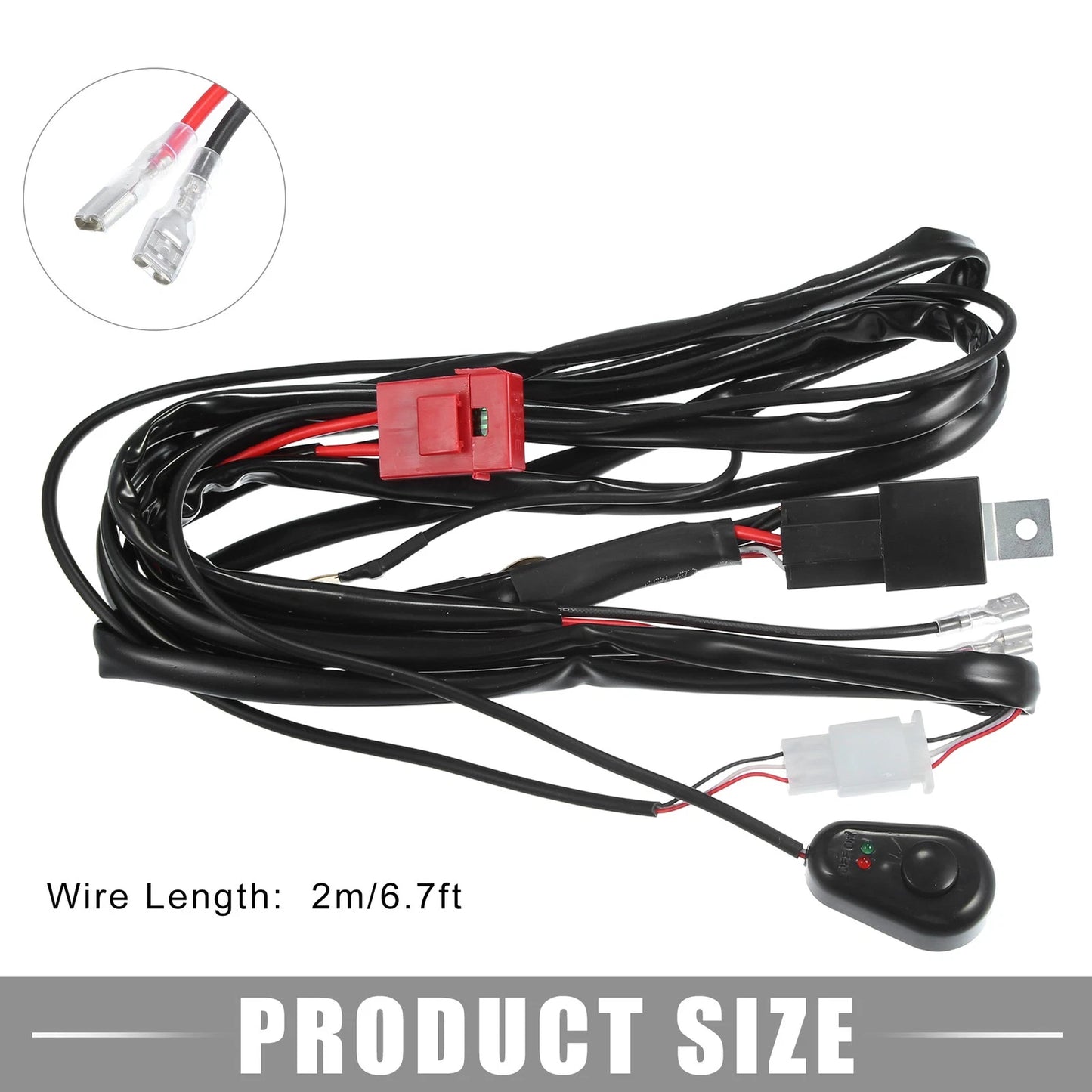 LED Work Light Bar Wiring Harness Kit for Off Road (1 Lead, 2m/6.7ft)