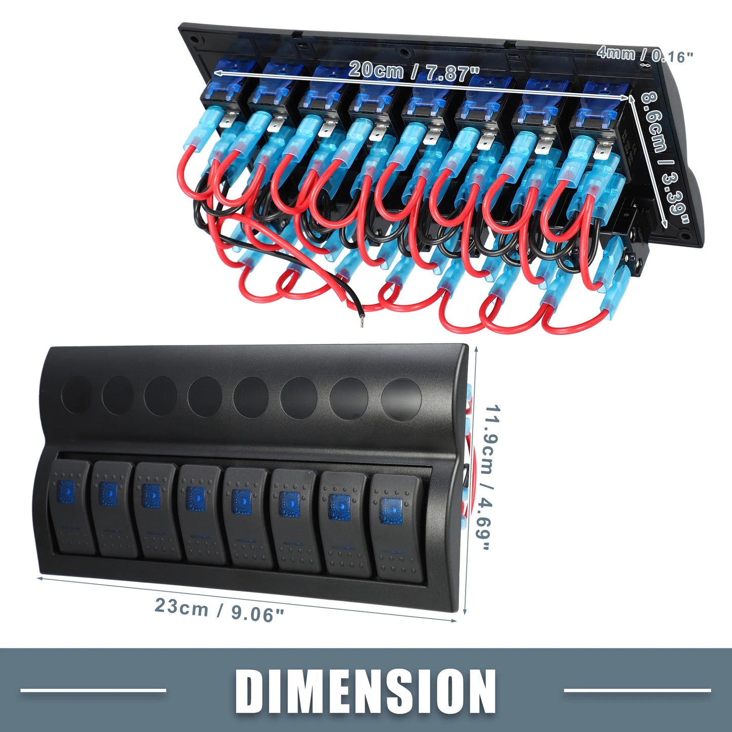 8 Gang Rocker Switch Panel for Auto (5 Pin Toggle Switch, Blue LED Light)