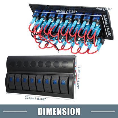 8 Gang Rocker Switch Panel for Auto (5 Pin Toggle Switch, Blue LED Light)