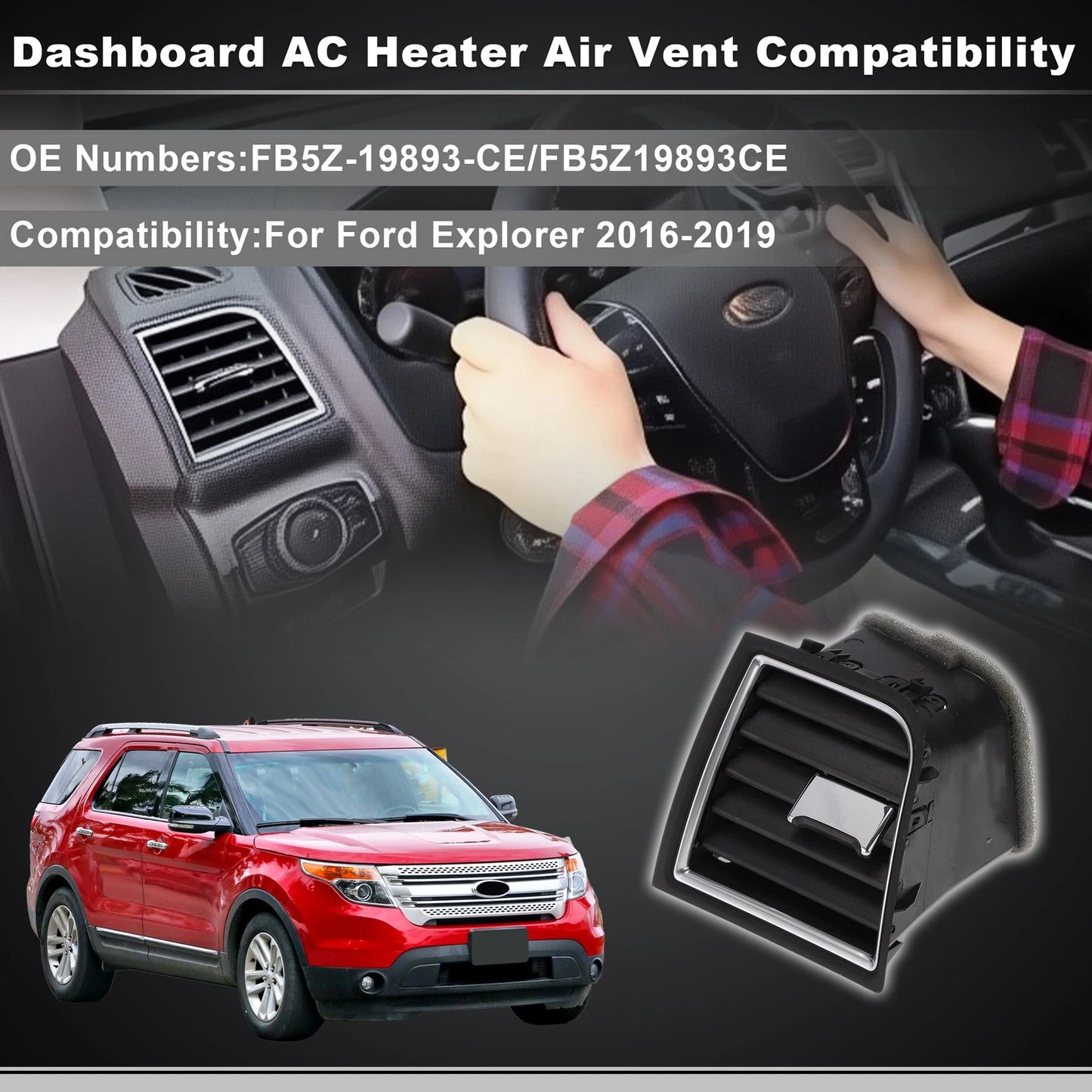 Front Left Center Dash AC Air Vent Panel for Ford Explorer (2011–2019) No.FB5Z-19893-CE