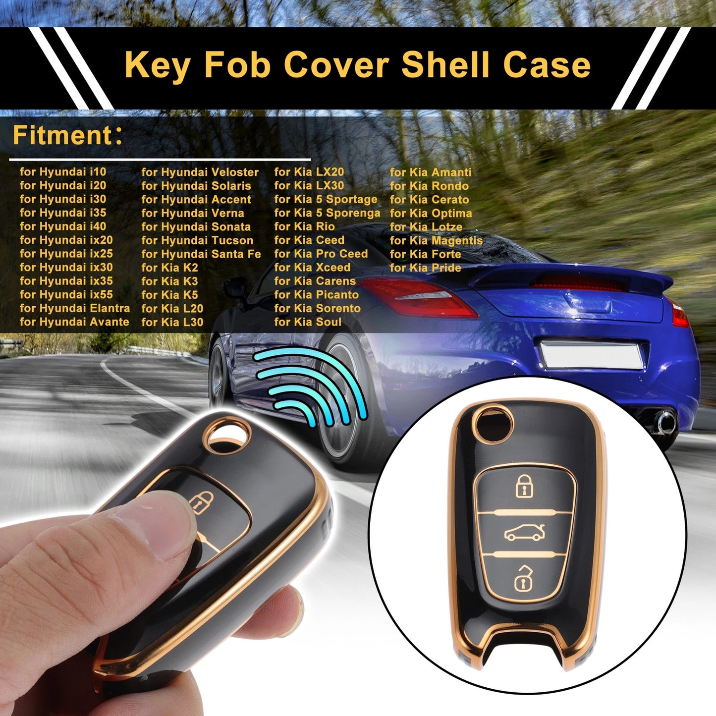 Car Key Case for Hyundai i10 i20 i30 i35 i40 ix20 ix25 ix30 ix35 ix55 (3 Buttons)