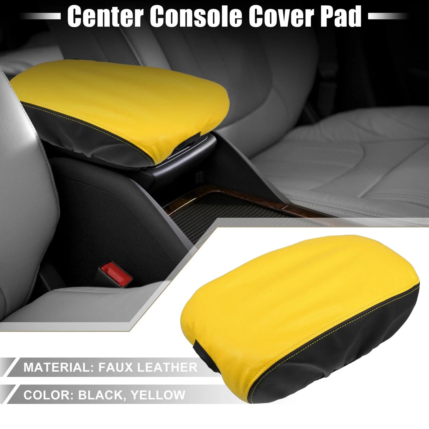 Car Center Console Armrest Pad Cover for Dodge Charger (2015-2022) Black Yellow