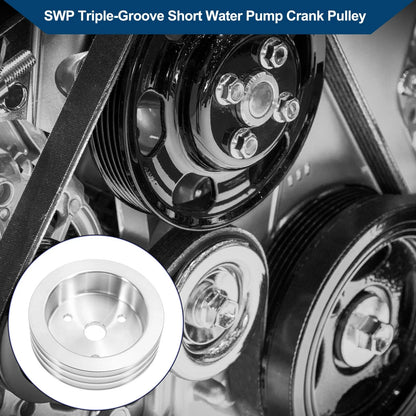 3 x SWP Triple-Groove Short Water Pump Crank Pulley for Chevy SBC Small Block