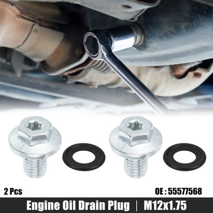 2 Pcs M12x1.75 Engine Oil Drain Plug Screw for Chevrolet Malibu (2013–2023)