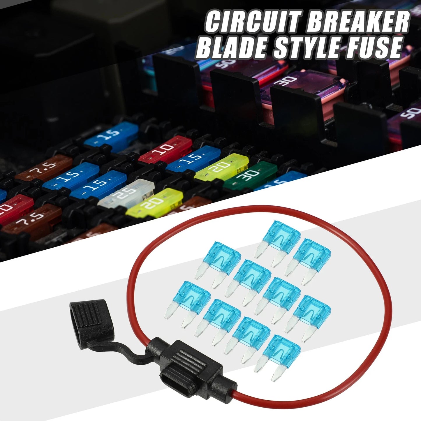 Set of 15A Mini Blade Fuses with 16 AWG Fuse Holder for Universal Use