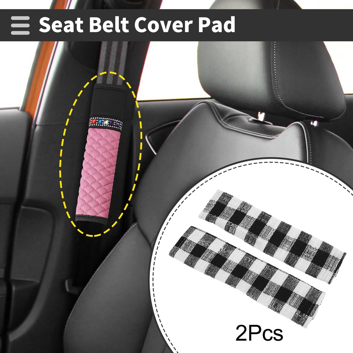 Set of 2 Black Seat Belt Cover Pads for Universal Fit (24cm)