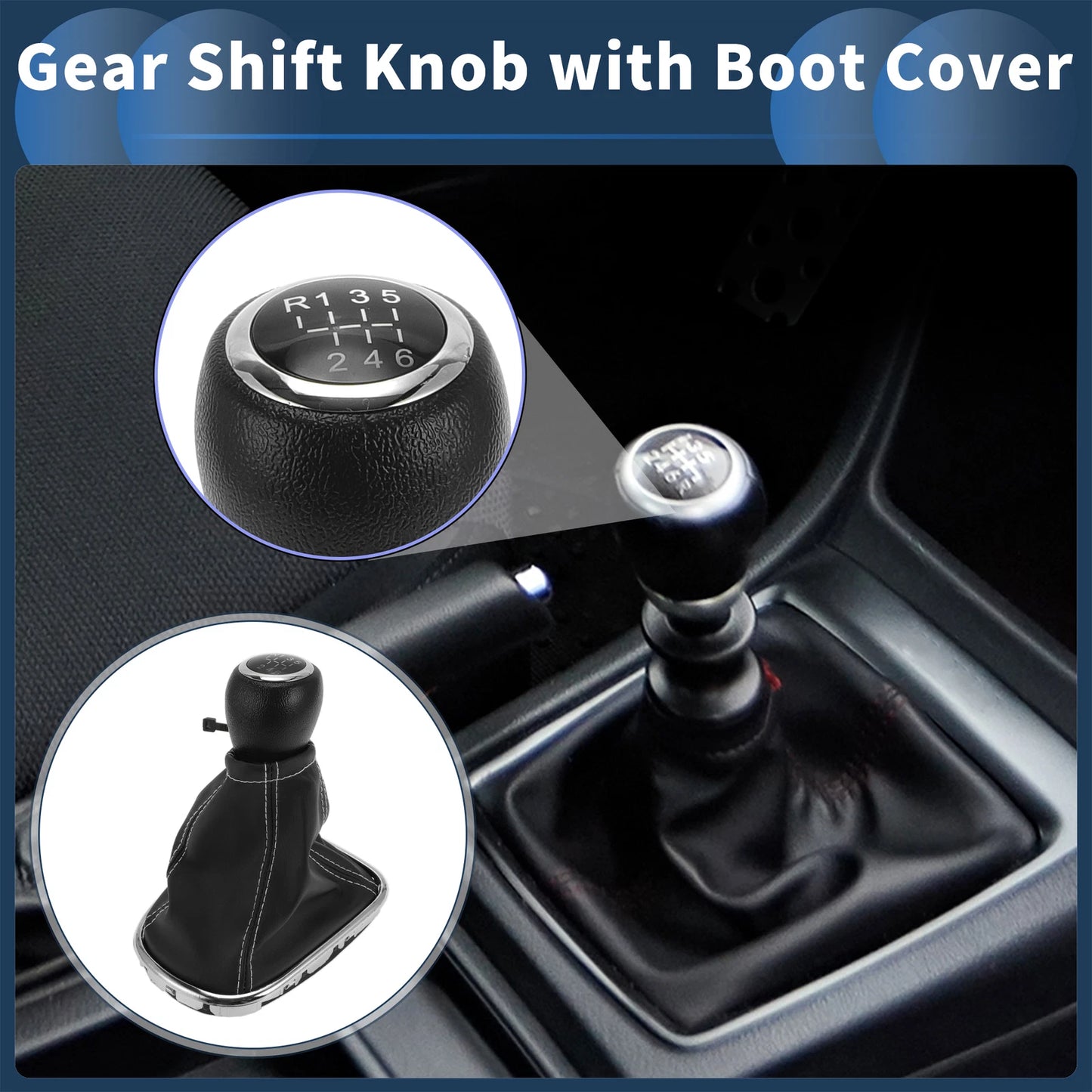 6 Speed Gear Shift Knob with Cover for Chevrolet Cruze (2010–2015) Black Leather