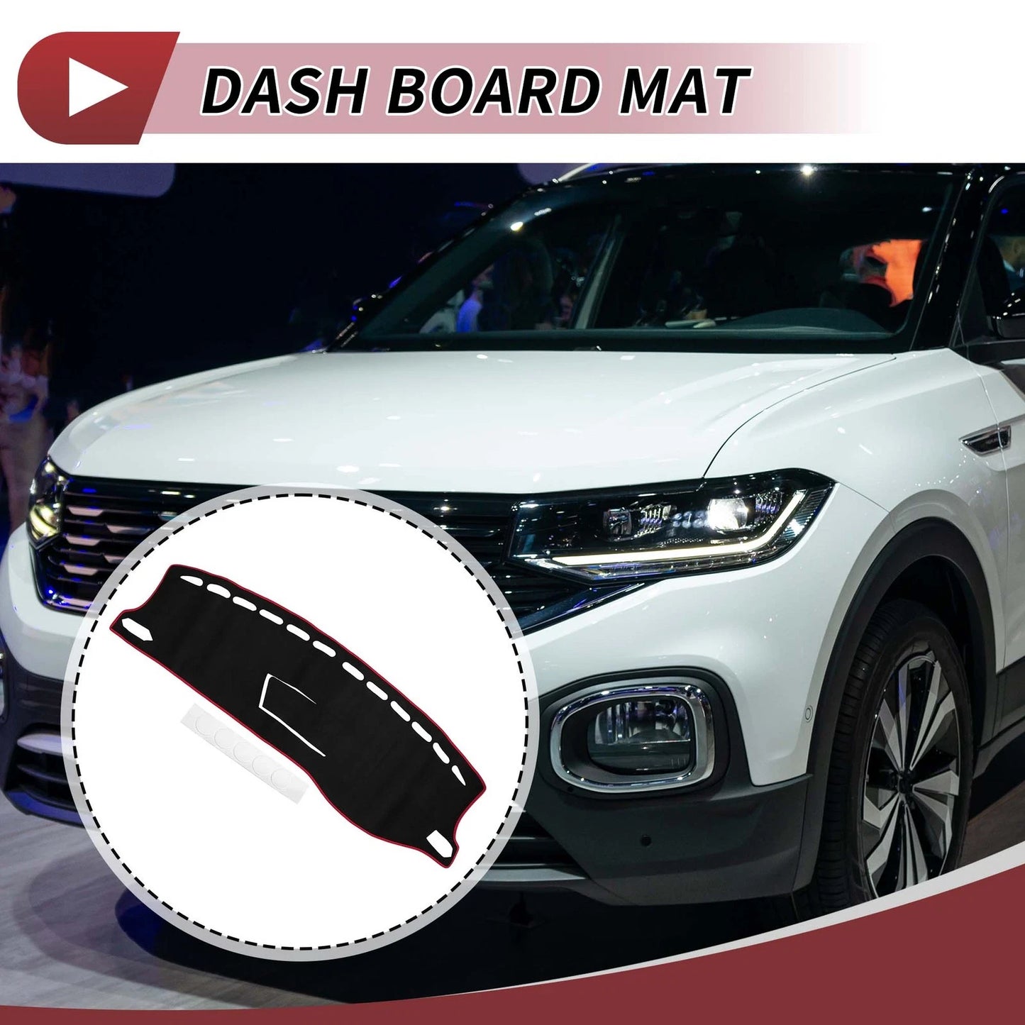 Dashboard Cover Mat for VW T-Cross C1 (2019) Sun Protector Pad Black Red