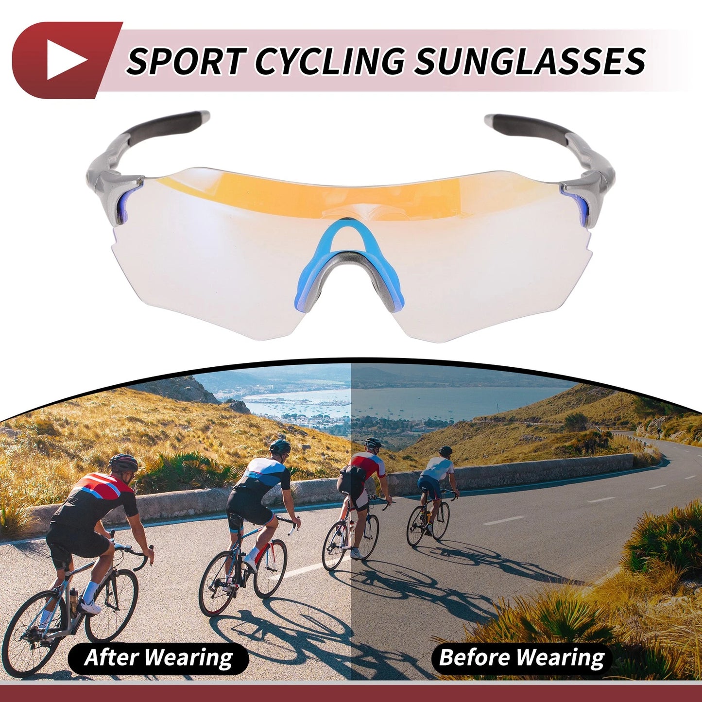 Set of 1 Motorcycle Riding Goggles for Various Models (Light Blue Lens)