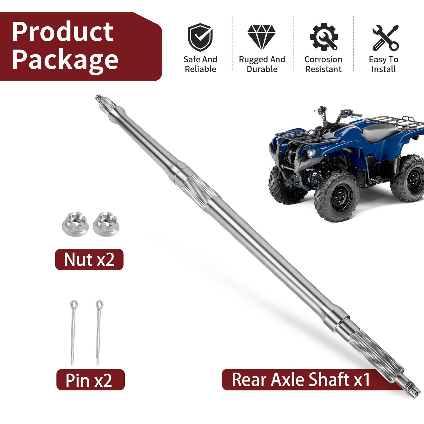 Rear Axle Shaft with Nut for Yamaha Big Bear 400 (1990–1999)
