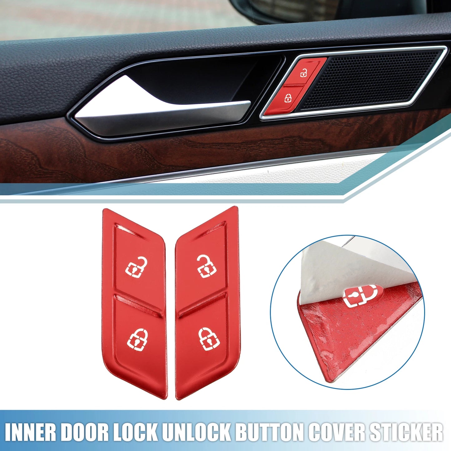 2pcs Inner Door Lock Unlock Button Cover for Volkswagen  Aluminum Alloy Red