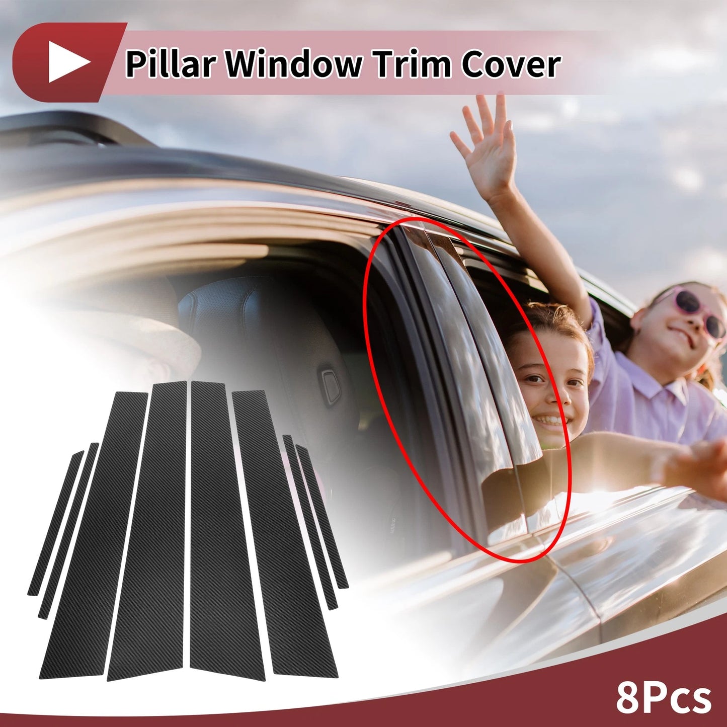8 Pcs Car Door Pillar Window Trim for Toyota Prius (2016–2022) Carbon Fiber