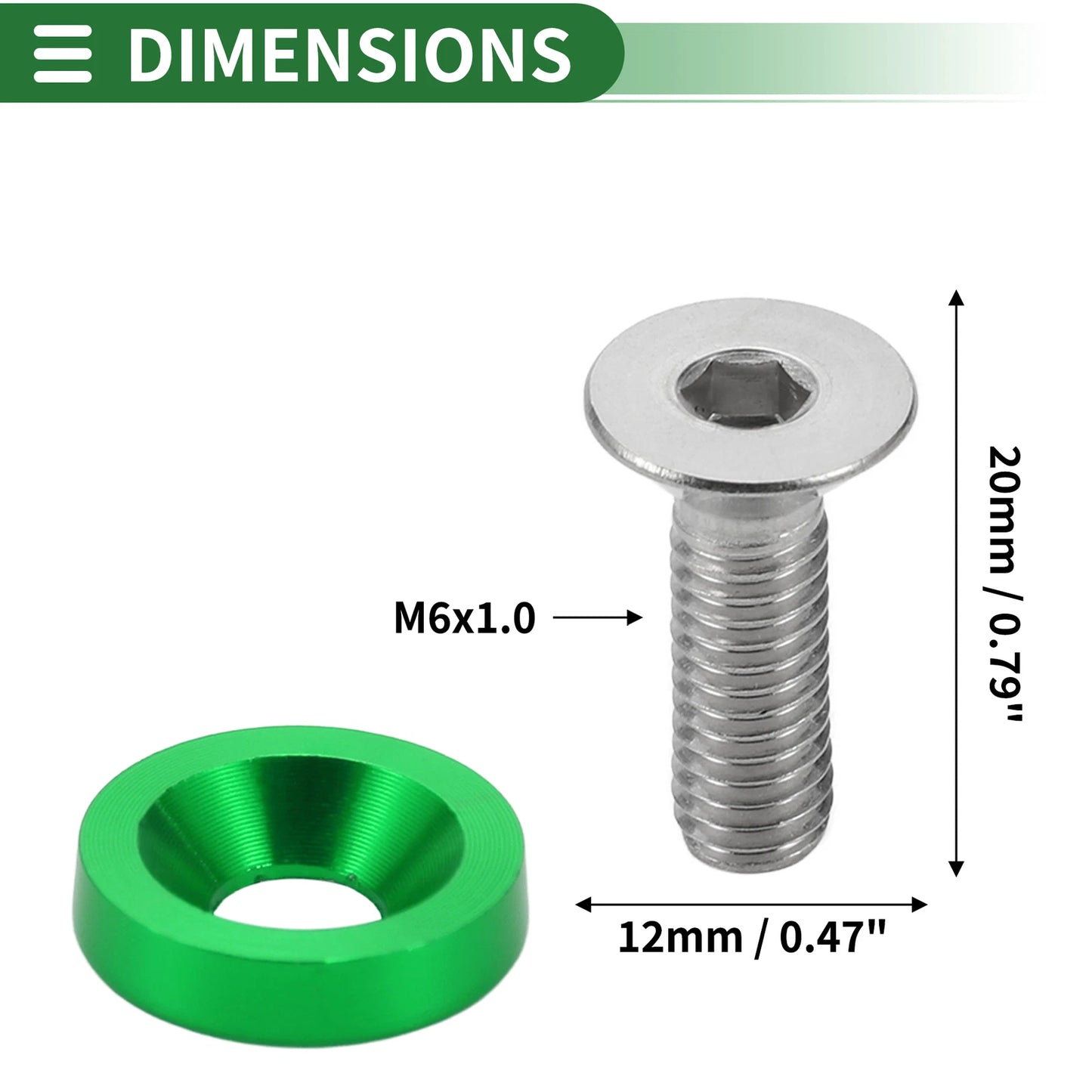 Set of 1 M6x1.0 Gasket Bolt for Universal Car Modification - Aluminium Alloy Green