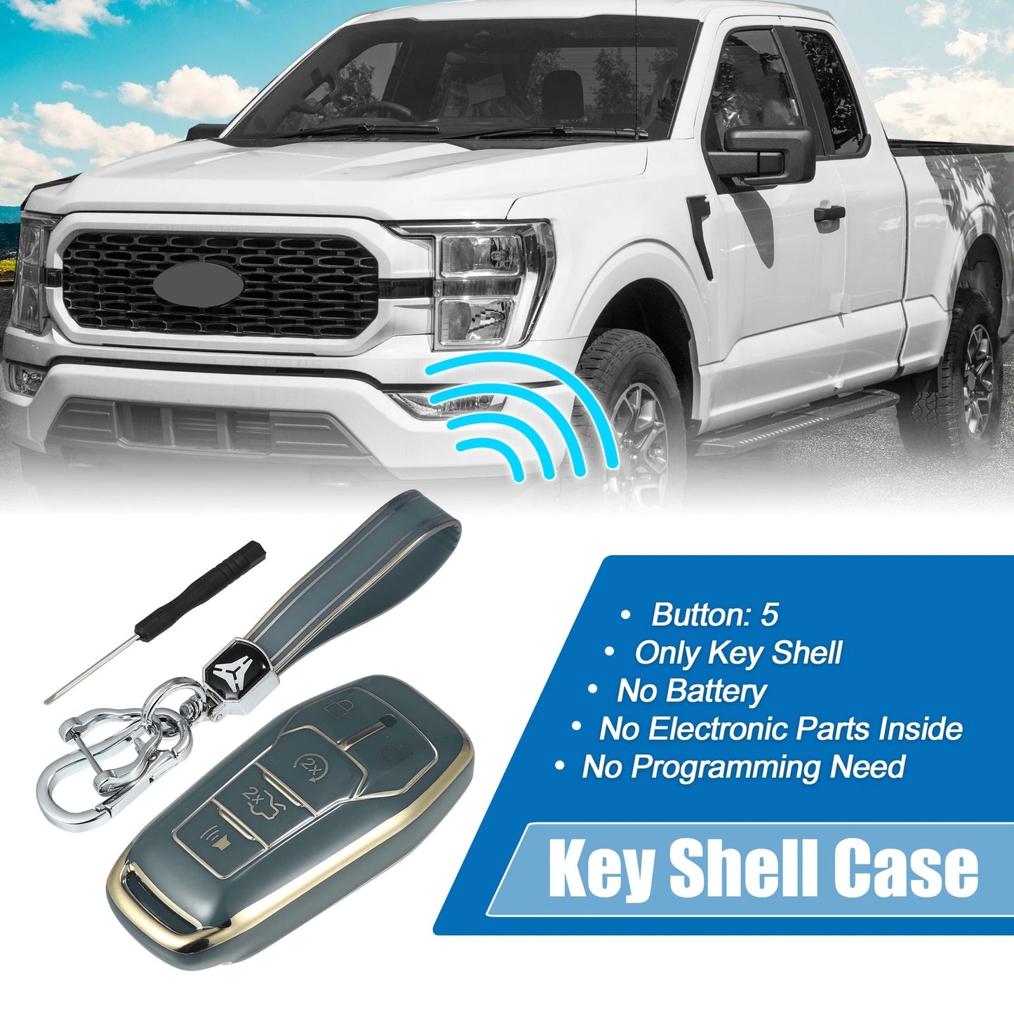 TPU Remote Key Fob Case Cover 5 Button for Ford Fusion F150 (2013–2020)